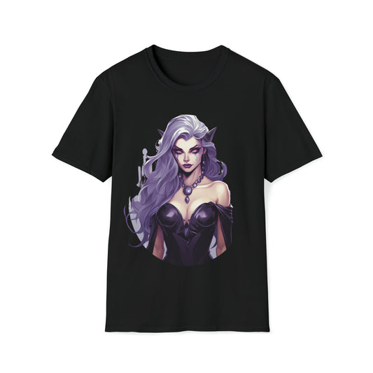 Enchanting Gothic Female Drow Elf - Dark Hair, Purple Eyes T-Shirt, Gothic Female Drow Elf, Dark Hair, Purple Eyes, Gift for her,