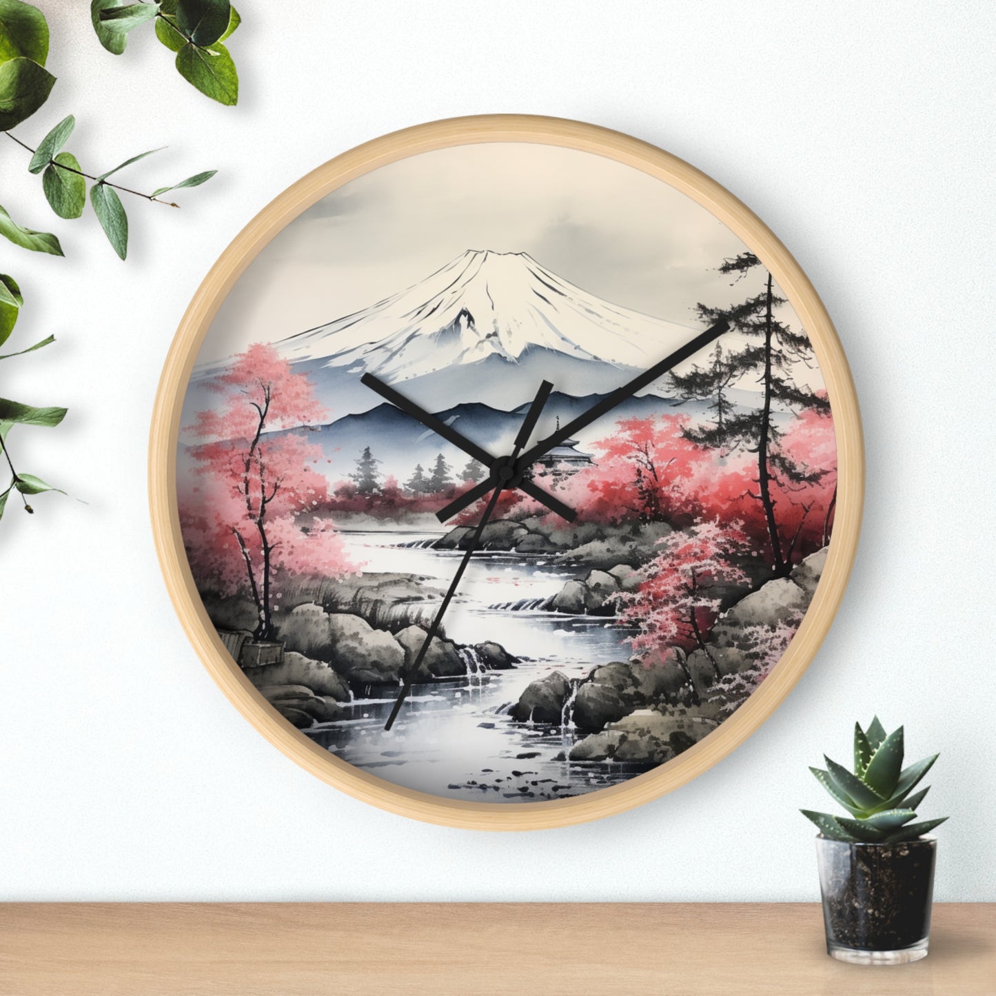 Sumi-e Painting of Majestic Mount Fuji Wall Clock