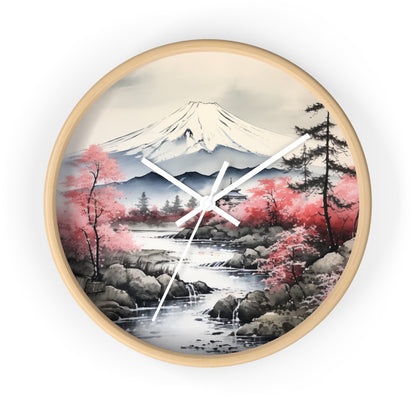 Sumi-e Painting of Majestic Mount Fuji Wall Clock