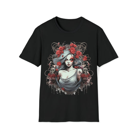 Mystical Fantasy Skeletal Fairy - Skulls and Roses, Skeletal Fairy, Skulls and Roses, Beautiful Woman Sculpture, Gothic Fantasy Art, T-Shirt