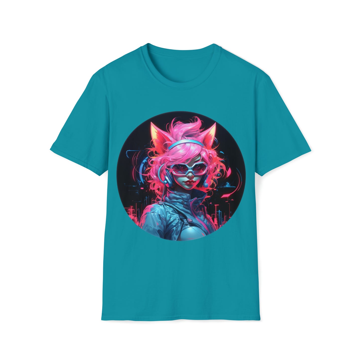 Neon Art Style Cat Girl TShirt,  Neon Art, For Her,  Cat Lover