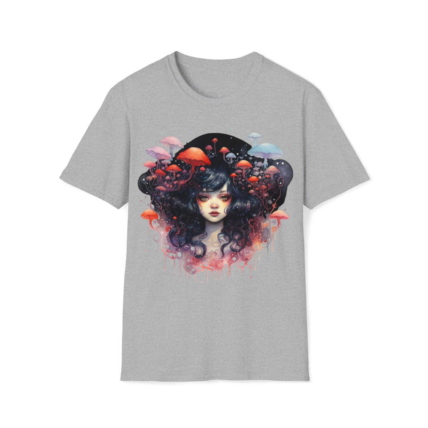 Dark Fae Mushrooms Watercolor Art Tee Shirt - Mystical Fantasy Fashion