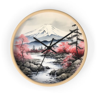 Sumi-e Painting of Majestic Mount Fuji Wall Clock