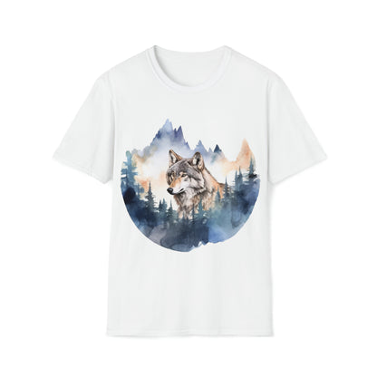 Watercolor Wolf in Mountain - Nature-inspired Apparel, Wolf-life Fashion