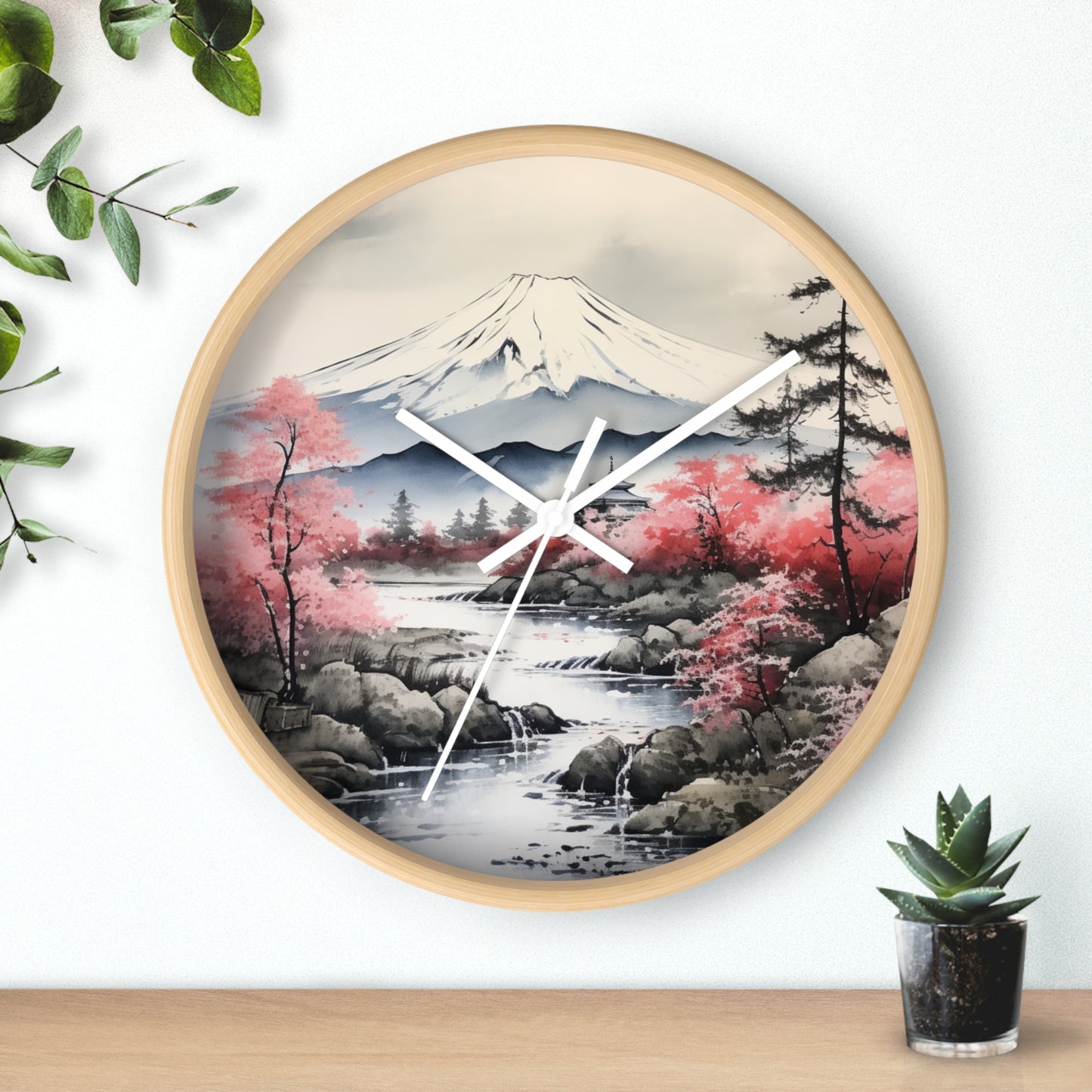 Sumi-e Painting of Majestic Mount Fuji Wall Clock