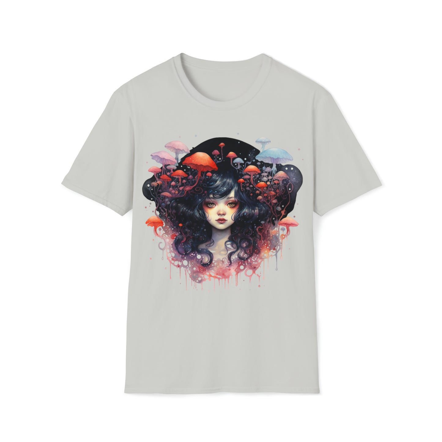 Dark Fae Mushrooms Watercolor Art Tee Shirt - Mystical Fantasy Fashion