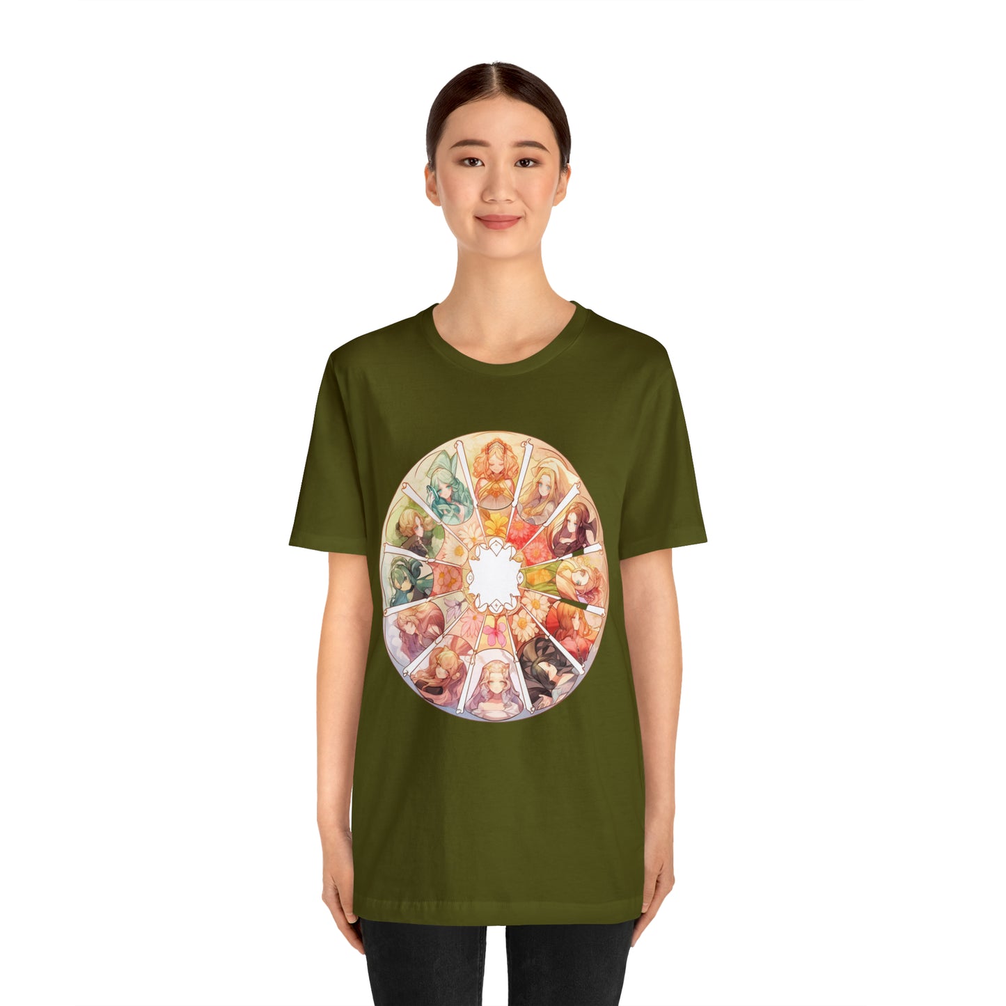 Anime Art Wheel of the Year Tee - Unique Pagan Gift for Her with a Stylish Twist