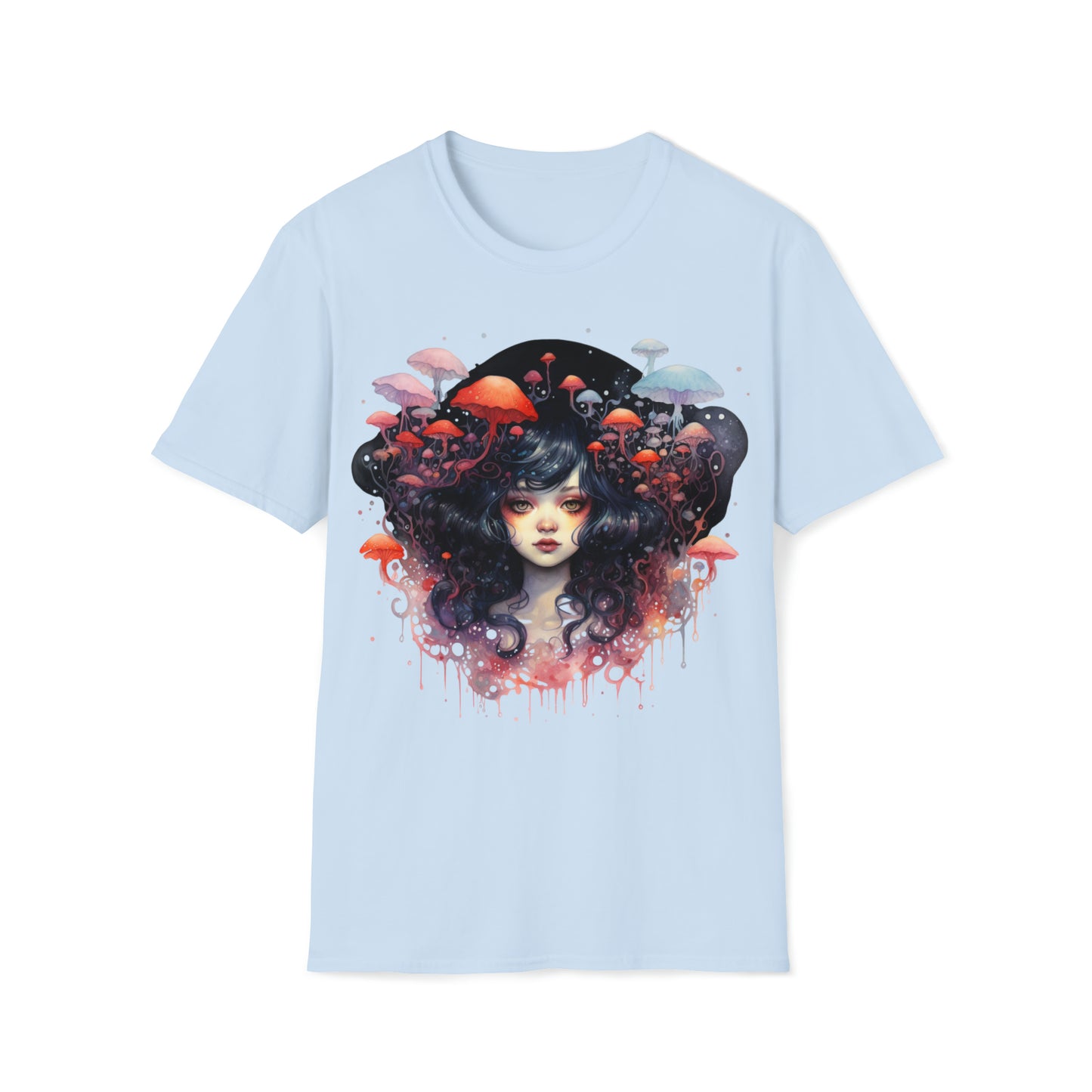 Dark Fae Mushrooms Watercolor Art Tee Shirt - Mystical Fantasy Fashion