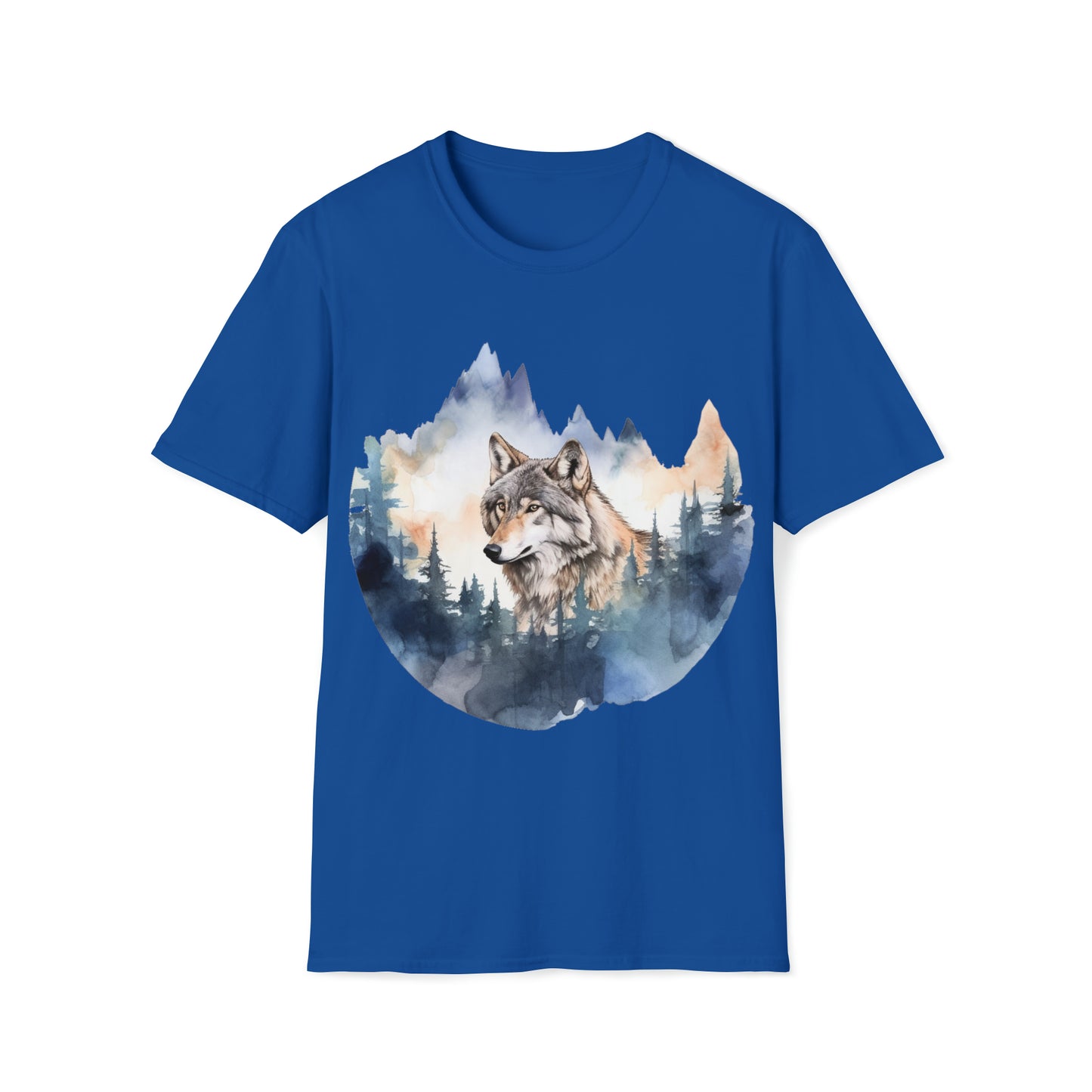 Watercolor Wolf in Mountain - Nature-inspired Apparel, Wolf-life Fashion