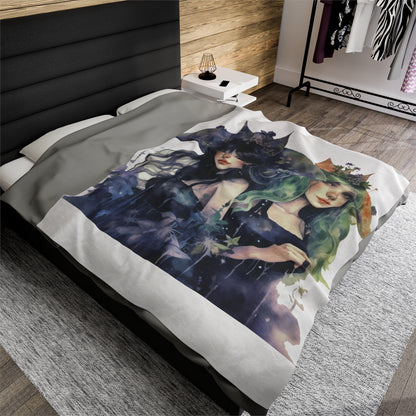 Gothic Dark Fairy - Velveteen Plush Blanket - Ethereal Beauty for Your Home Decor, Velvety Dark Fairy Tale Bedding,