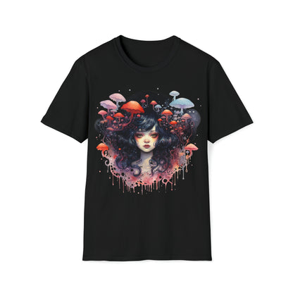 Dark Fae Mushrooms Watercolor Art Tee Shirt - Mystical Fantasy Fashion